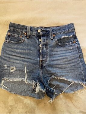 Distressed High-Rise Ribcage  Blue Denim Jean Shorts size 27